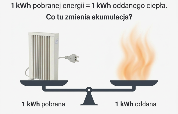 Grzejnik elektryczny: 1 kWh pobranej energii = 1 kWh oddanego ciepła. Co tu zmienia akumulacja?