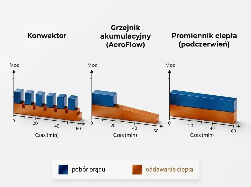Pobór prądu i czas oddawania ciepła w różnych typach ogrzewania elektrycznego